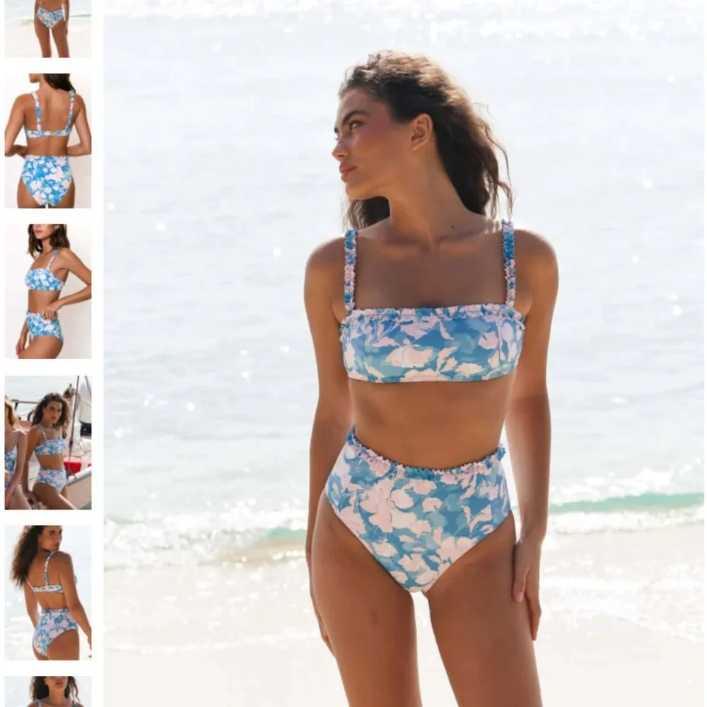 NWT ANTHRO HUTCH Siggi Ruffle High-Waist Bikini // Vintage Floral // Size Medium - Picture 3 of 7